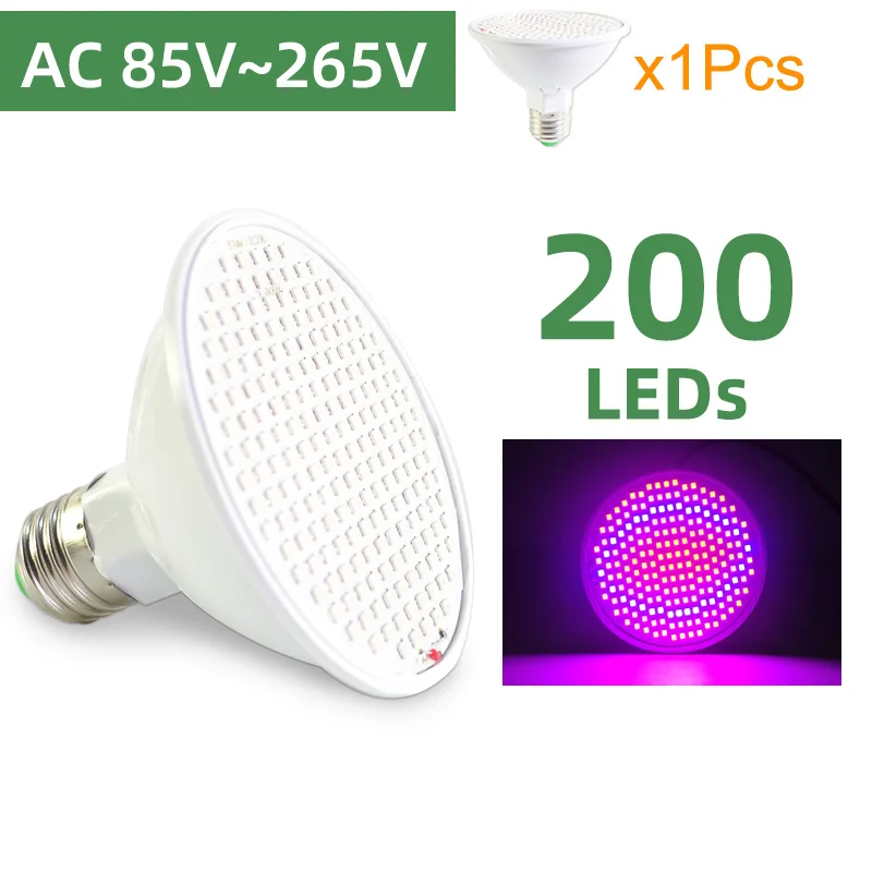 Kaguyahime 3~15W LED Grow Light E27 110V 220V LED Growth Bulb Lamp Full Spectrum 3W 4W 9W Indoor Plant Lighting UV Hydroponics - Испускаемый цвет: Grow Light 200LEDs