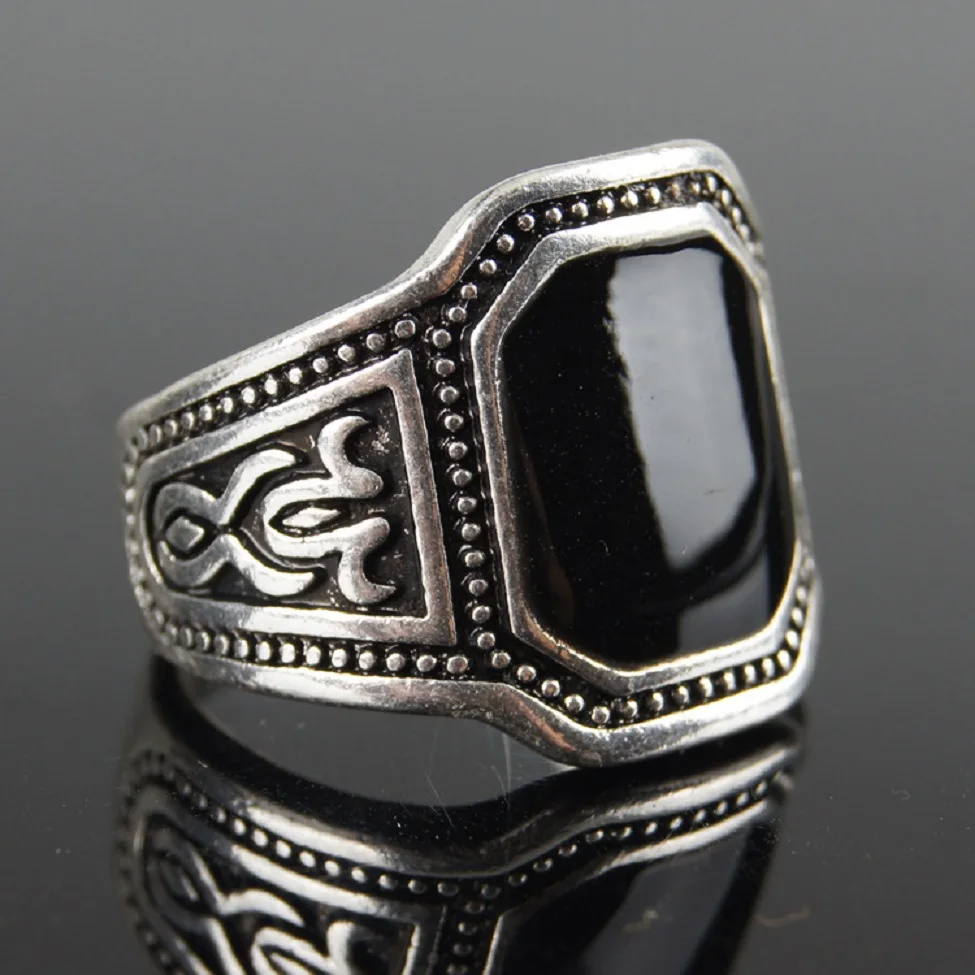 Посеребрённые винтажные кольца на Среднем Востоке, Черная смола, предыдущий камень, женские мужские кольца, богемные бохо