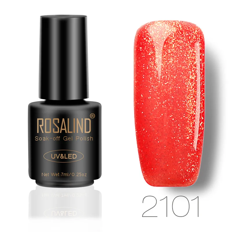 ROSALIND гель 1S 7 мл, флакон, Черный Цвет замочить красный цвет бриллиантовый блеск с ультрафиолетовым свечением Гель-лак для ногтей необходимо верхнее базовое направление для дизайна ногтей - Цвет: 2101