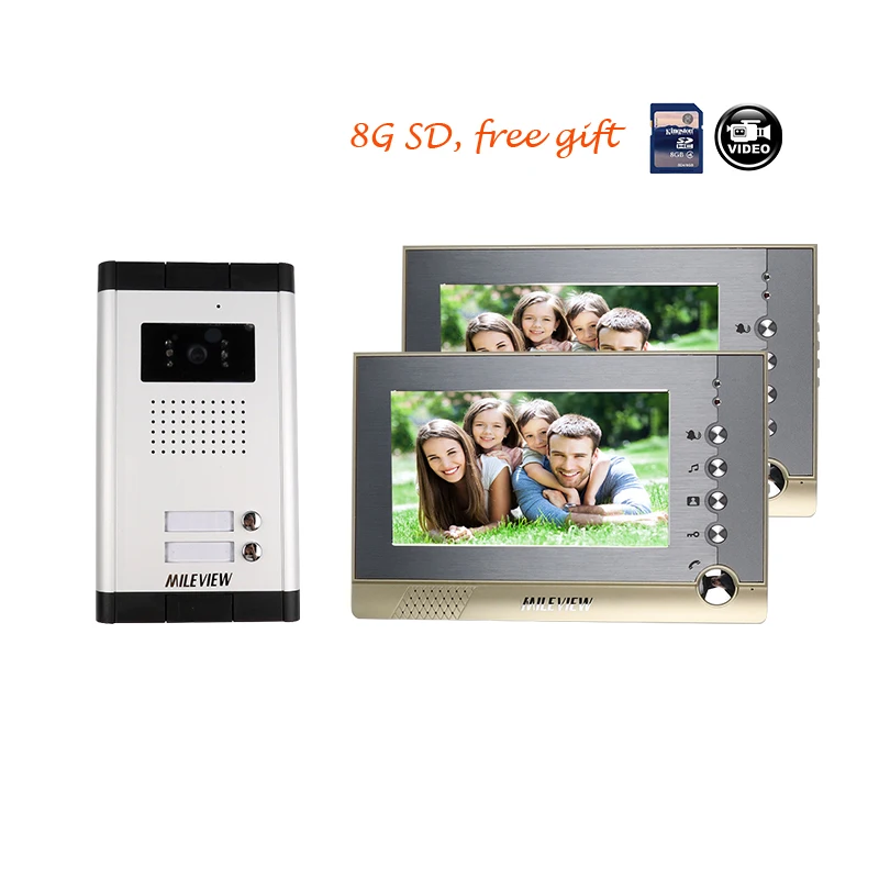 

Apartment New 7" Video Door Phone Intercom System With 2 Recording Monitors + Outdoor Doorbell Camera for 2 Family FREE SHIPPING