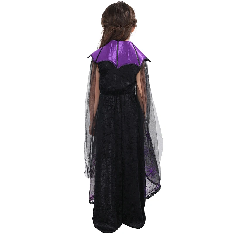 Goede Eraspooky 2018 Purple Spider Vampire Cosplay Meisjes Halloween kostuum voor kinderen Kant Cape Lange Jurk Carnaval Party Queen Kraag