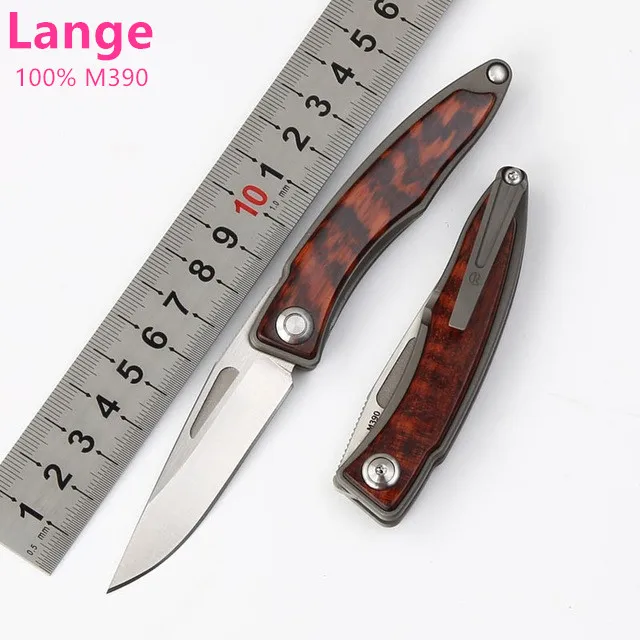 Lange Mnandi 100%M390 Blade snake wood TC4 Titanium handle folding knife Copper washer hunt camp Pocket Survival EDC Tool | Инструменты