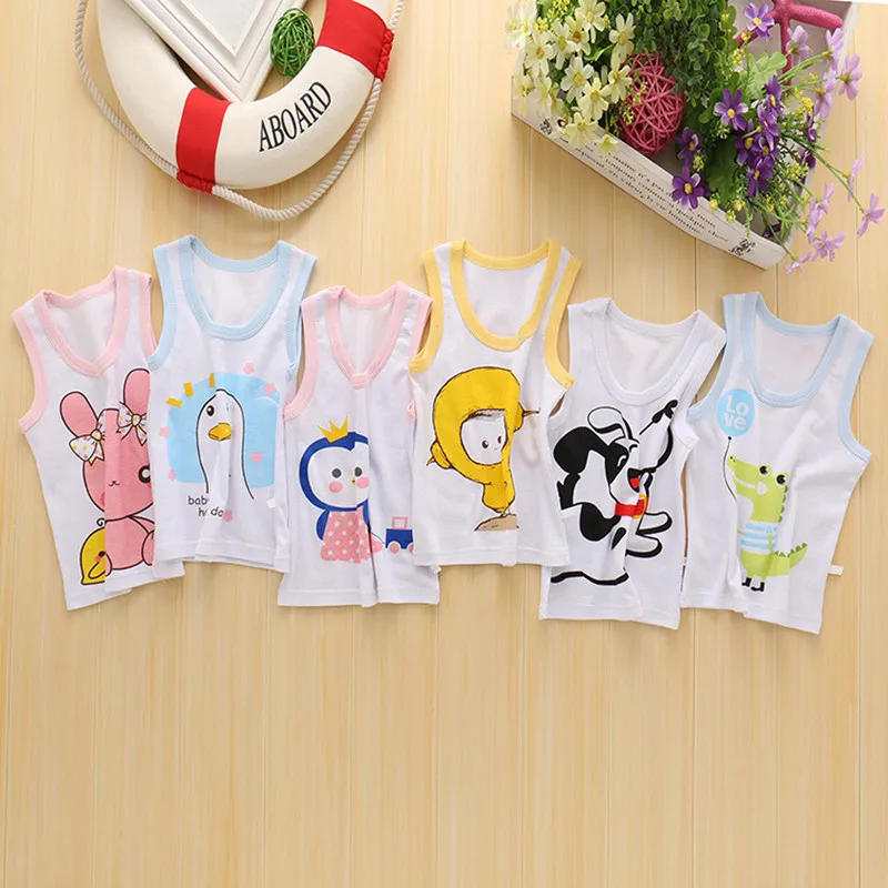 Children Camisoles & Tanks Baby summer boy tanks t-shirt solid color Girl Cotton tank sleeveless kids cartoon beach clothes