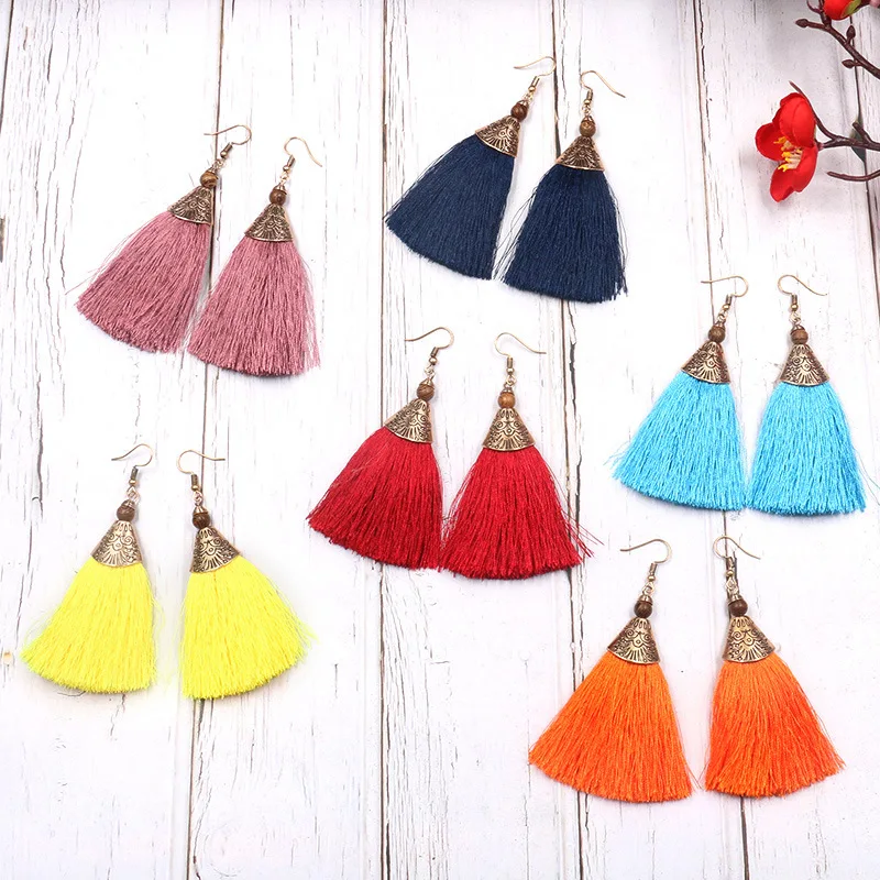 

New Bohemian Tassel Earrings Vintage Ethnic Long Dangle Drop Earrings For Women Handmade Jewelry