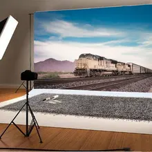 Фон для фотосъемки локомотив винтажный Старый поезд железные дороги Элегантный горный Голубой небо белое облако Природа Путешествия