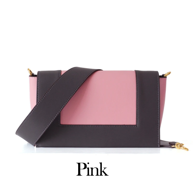 Женская сумка из натуральной кожи, брендовый стиль, Лоскутная сумка через плечо, коровья кожа, широкий ремень, сумка через плечо, Два ремешка - Цвет: Pink