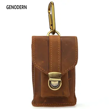 

GENODERN Men Vintage 100% Genuine Leather Cigarette Pouch Waist Packs Male Crazy Horse Leather Mini Waist Bag