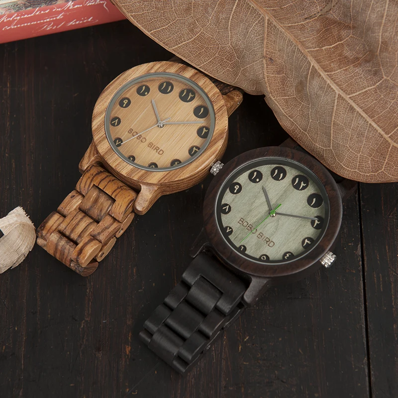 BOBO BIRD WN24N25 деревянные часы Zabra Ebony деревянные часы для мужчин Восточный циферблат с арабскими цифрами Часы с инструментом для регулировки размера