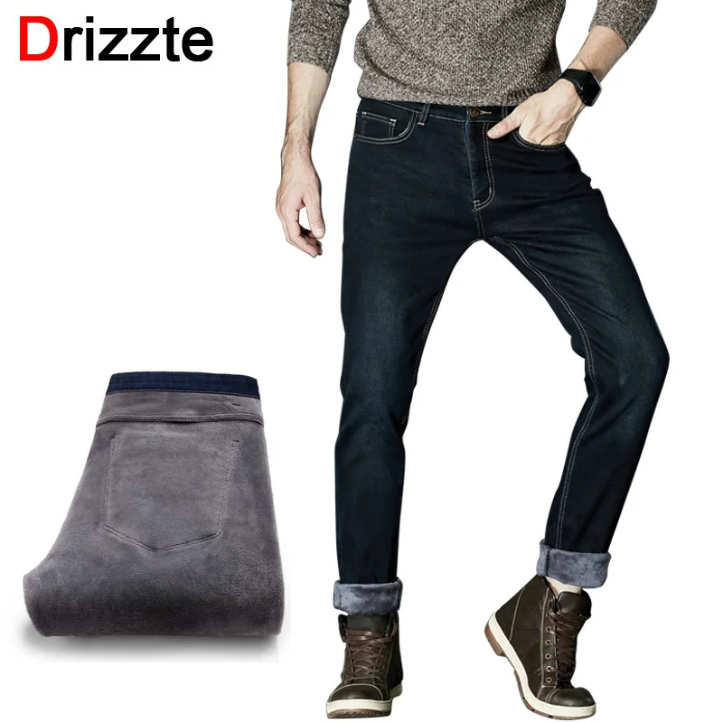 Drizzte Mens Winter Fleece Jeans Lined Stretch Denim Warm