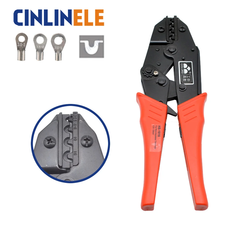 

HS-1016 0.5-10mm 20-7AWG Crimp Pliers Multi Hand Tools Uninsulated Ring&Spade Terminals Crimping alicate Replaceable Dies 9 Inch