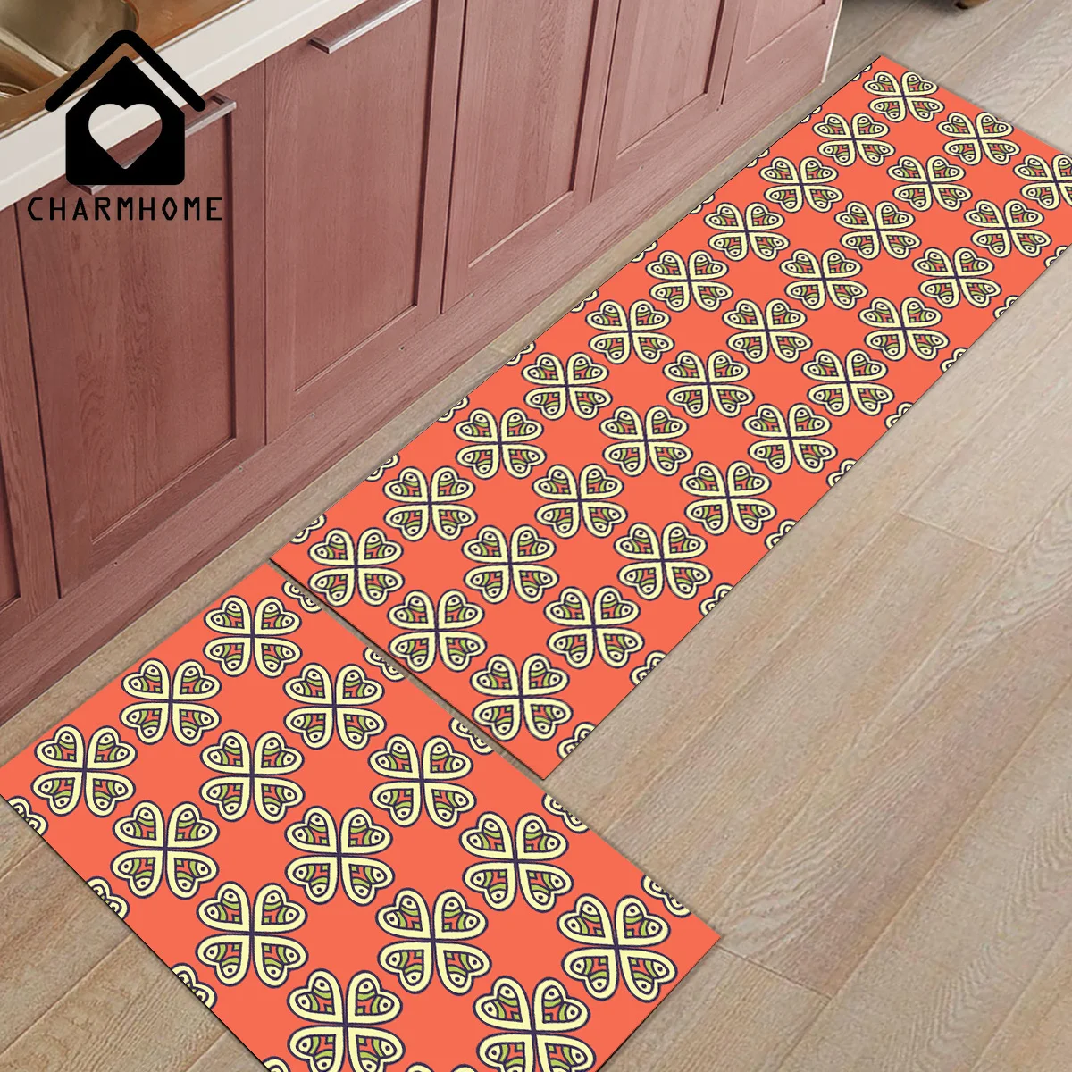 

CHARMHOME 2Pcs/Set Orange And Geometic Pattern Bohemia Long Kitchen Mat Carpet Floor Mats Home Doormat Bedroom Living Room Rug