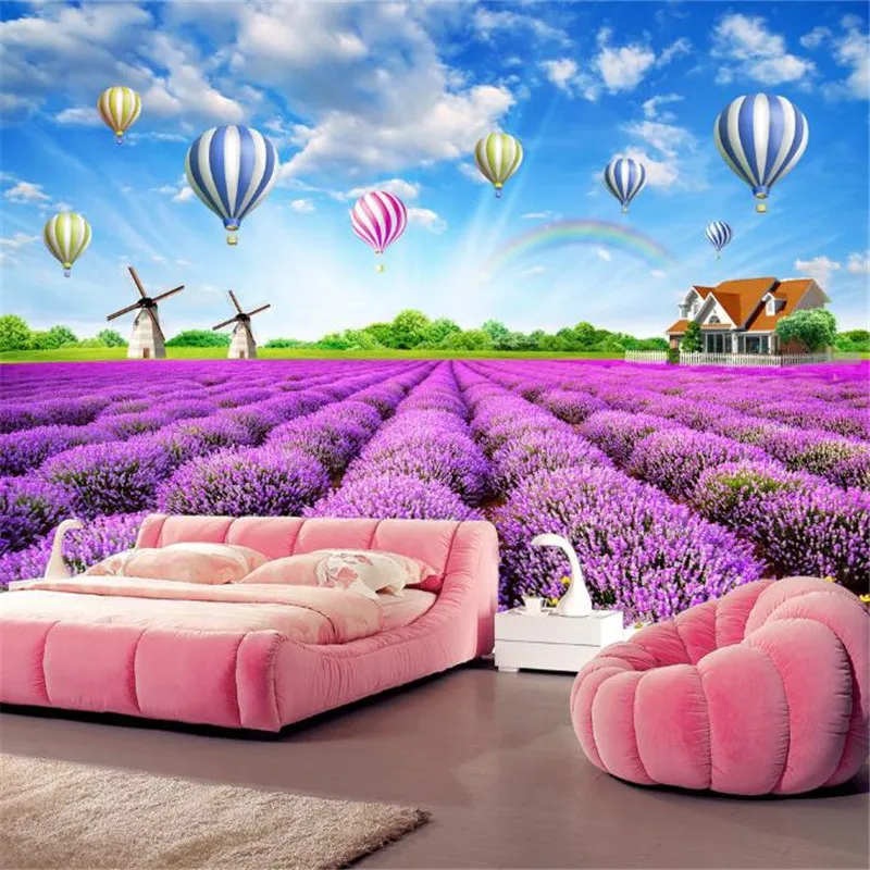 

Custom 3D Stereoscopic Wallpaper Modern Large Fashion Nature Landscape Romantic Lavender Purple Wallpaper Living Room Bedroom