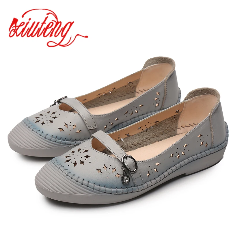 

Xiuteng 2019 Women's Handmade Genuine Leather Flats Shoes Plain Casual Mother's Shoes Autumn Breathable New Flats National Wind