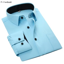 FillenGudd Slim Fit Для мужчин с длинным рукавом рубашки платья Формальные лоскутное воротник высокое качество саржа мужской в деловом стиле рубашки черный, белый цвет