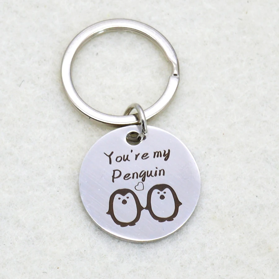 

Engraved You're Mmy penguin Lovely Key Chains Gifs For Couples Lover's Keyring Jewelry Fashional Keys Holder key Tag Bag Charm