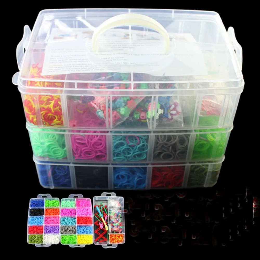 Free Shipping 2014 New loom Rubber Bands Kit three layer 10000pcs bands storage box packaging