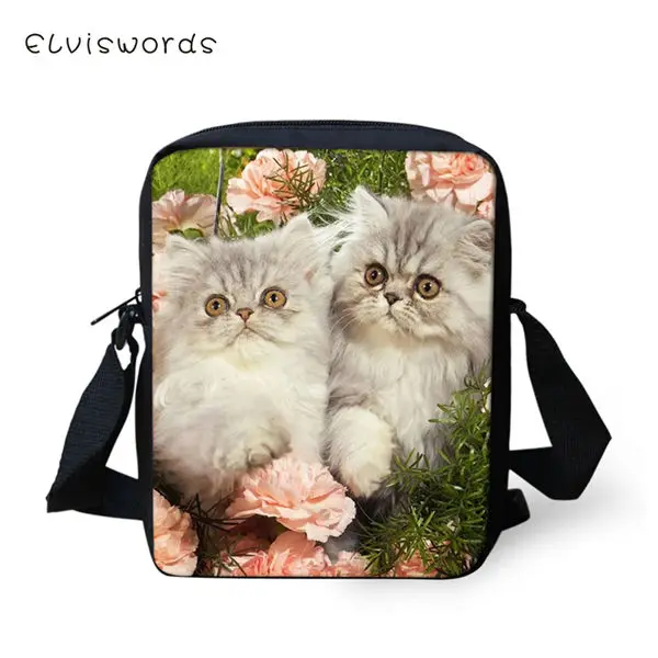 ELVISWORDS/Модная женская сумка-мессенджер для девочек с цветочным рисунком кошек; женская сумка через плечо; Kawaii; дорожные сумки через плечо; мини-кошелек - Цвет: CDWX1020E