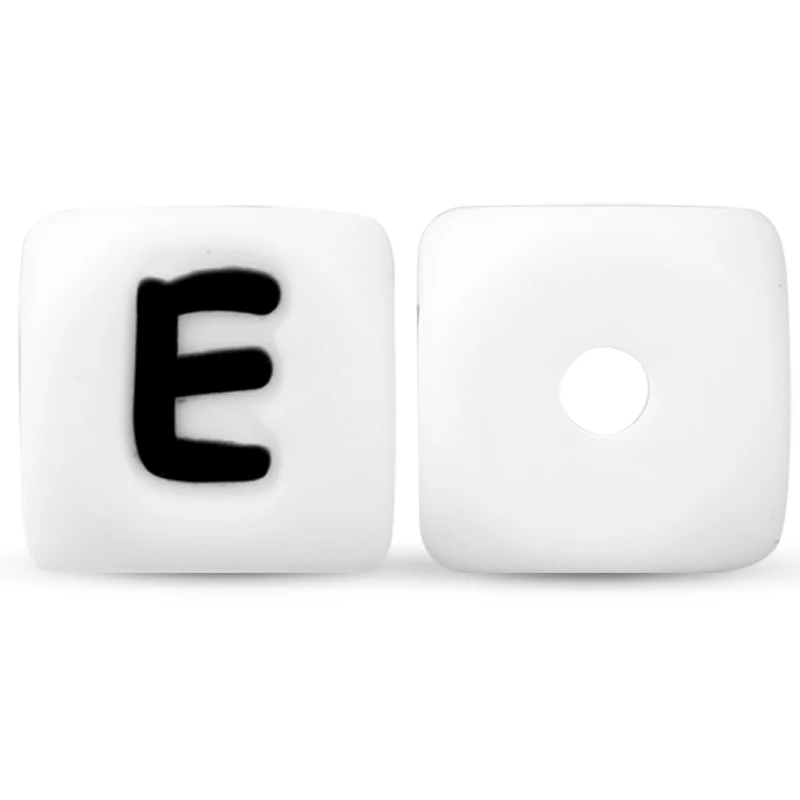 E 10 шт., 12 мм, силиконовые бусины с буквами, английские бусины Alphabe, Пищевая силиконовая жевательная игрушка, сделай сам, детские игрушки для прорезывания зубов, соска-подвеска - Цвет: E