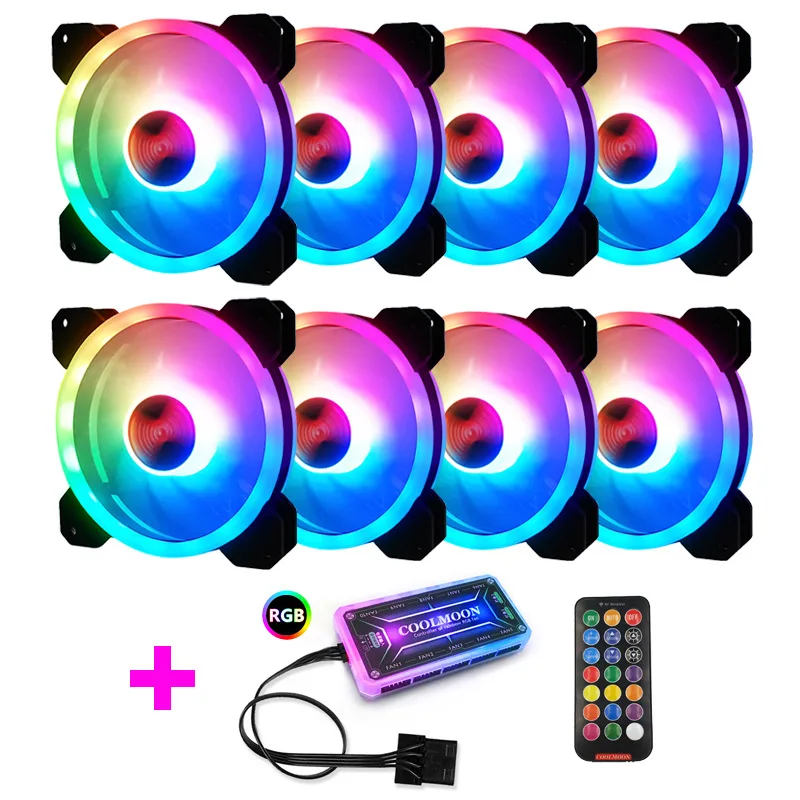 

Colorful 120MM Round RGB CPU Cooling Fan+Remote Control set double aperture LED glowing PC Case Chassis Water Cooling silent Fan
