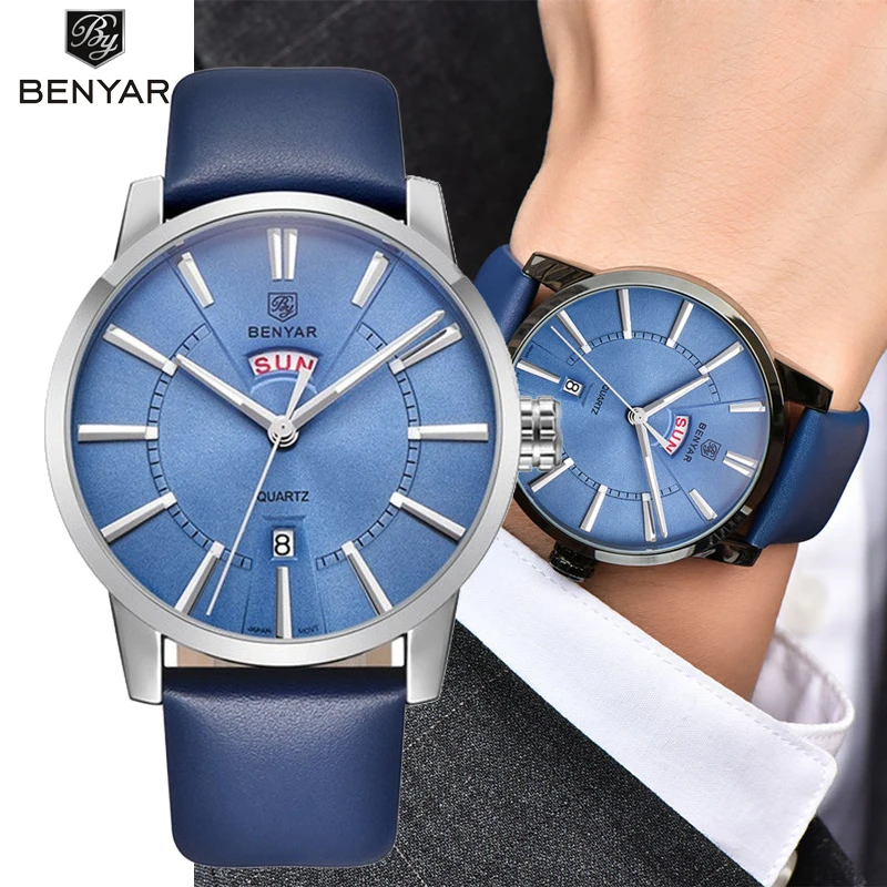 

BENYAR Fashion Casual Men's Watches Top Brand Luxury Double Calendar Quartz Watch Business Men's Wristwatch Clock Reloj Hombre