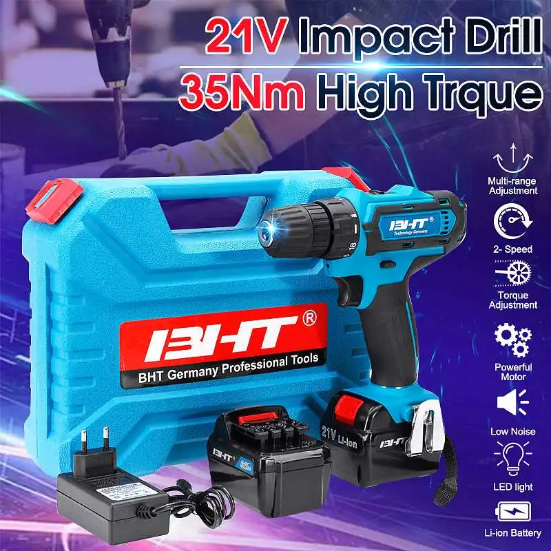 

Newest 21V 2 Speed Brushless Motor Electric Hammer Screwdriver Cordless Impact Drill Wireless Drill LED Light Li Battery Tools