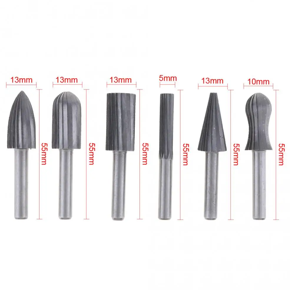 TORO 6PCs 6mm Shank Tungsten Steel Rotary File Cutter Engraving Grinding Bit for Rotary Tools