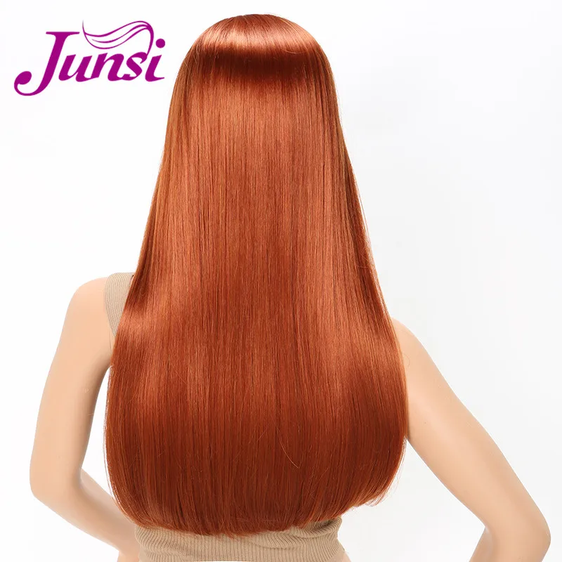 JUNSI Волосы Длинные Синтетические прямые парики оранжевый цвет натуральный женский парик центральная часть волос высокотемпературное волокно - Цвет: orange
