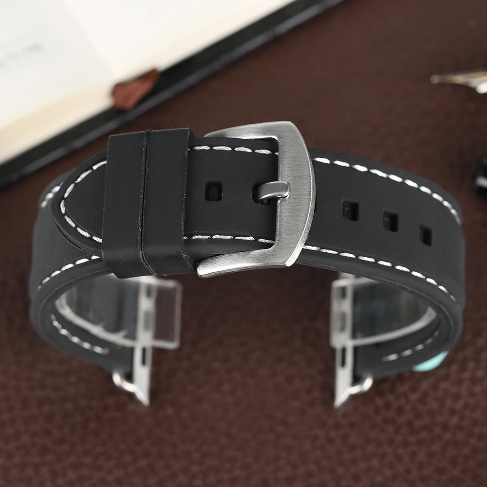 YISUYA Men Watch Strap Band Waterproof Soft Diving Black Silicone For iWatch Apple Watch 38 mm Military Red Line Stitching Xmas (24)