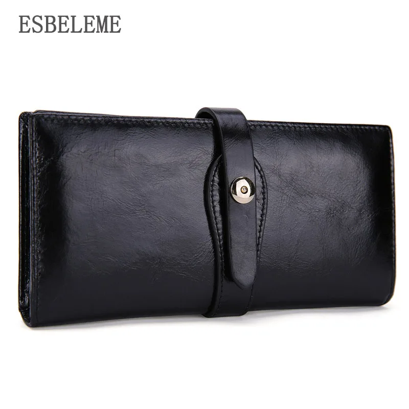 

Brands 2019 Genuine Leather Women Large Wallet Top Grade Oil Wax Elegant Ladies Long Purse Female Hasp Burse YI310