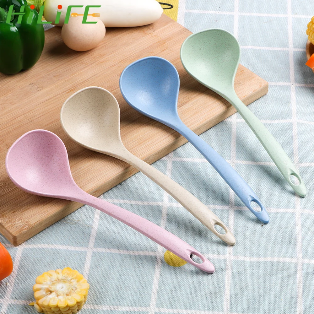 

HILIFE Long Handle Meal Dinner Scoop Ladle Soup Spoon Dinnerware Tableware Kitchen Supplies Wheat Straw Eco-Friendly