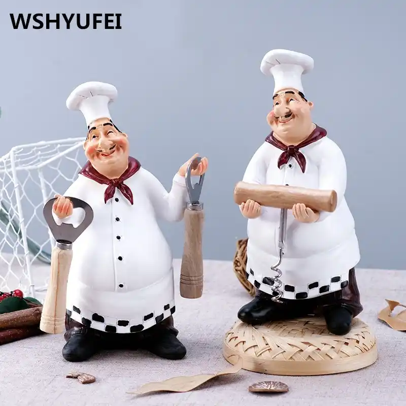 Cute Chef Statue Figurine Ornaments Vintage Home Decor Kitchen Resin