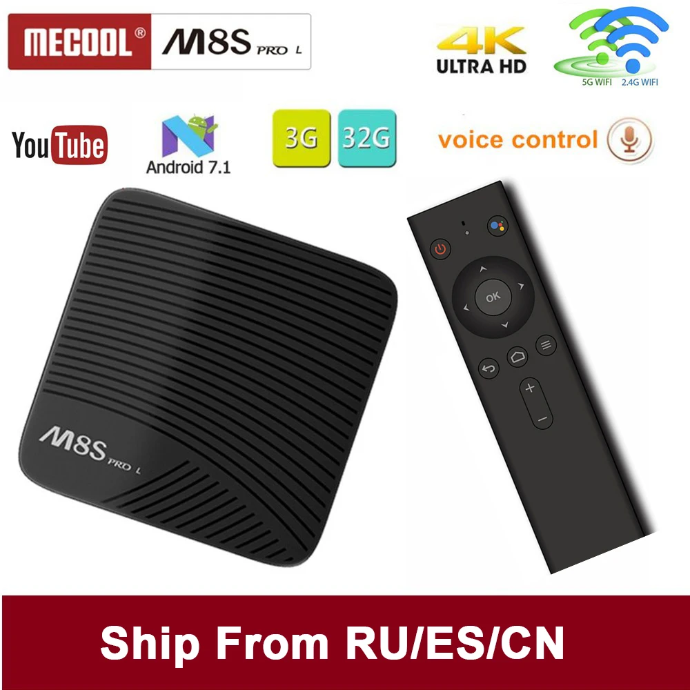 

Mecool M8S PRO L 4K TV Box Android 7.1 Smart TV Box 3GB 16GB Amlogic S912 Cortex-A53 CPU Bluetooth 4.1 + HS With Voice Control