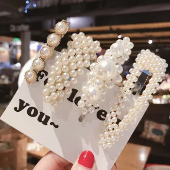 

Ins Star 1Set Women Girls Elegant Pearls Hair Clips set Sweet Headwear HairOrnament Hairpins Barrettes Headband Hair Accessories