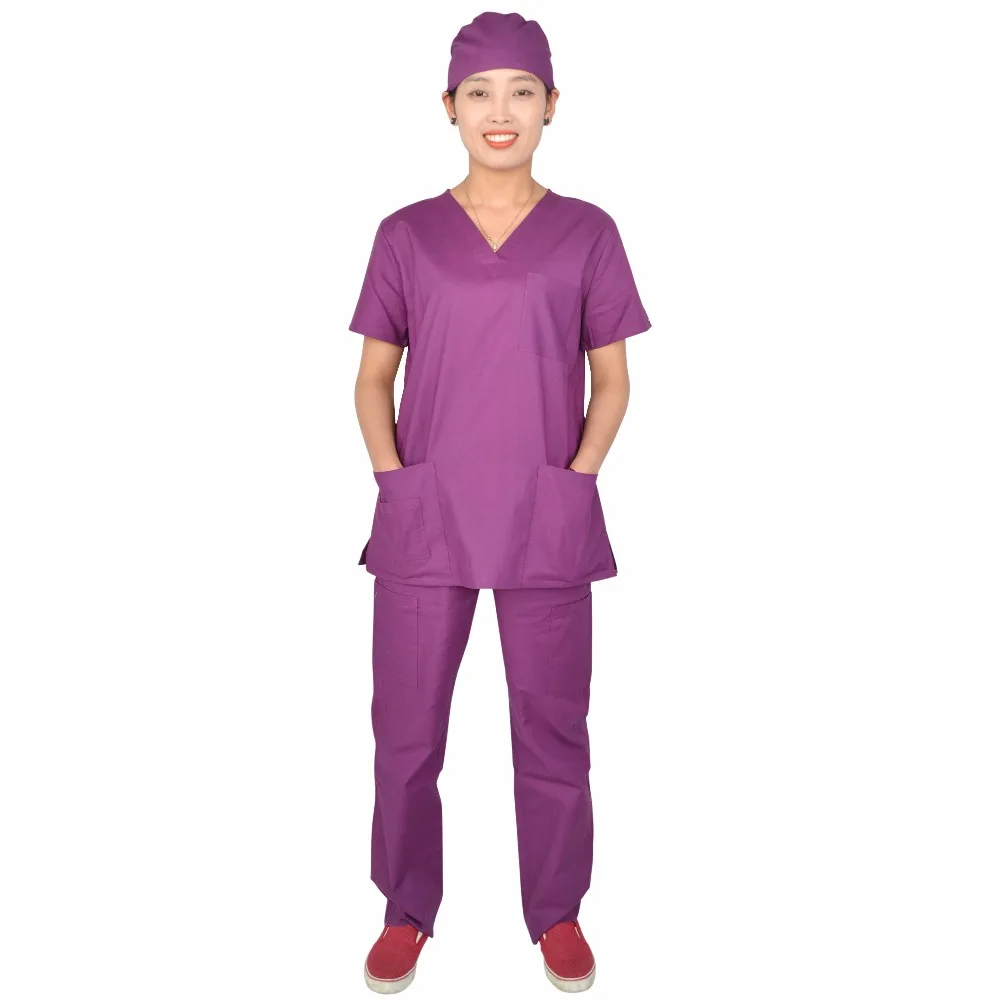 Hennar Женская медицинская рабочая одежда больница Доктор Медсестры медицинская Униформа с короткими рукавами одежда с v-образным вырезом твердая Женская медицинская униформа
