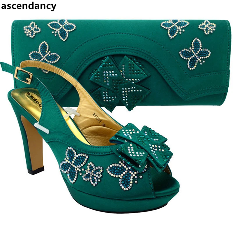 

Italian Ladies Shoes and Bag Setr Decorated with Rhinestone Nigerian Party Shoes and Bag Set Matching Shoes and Bag Set In Heels