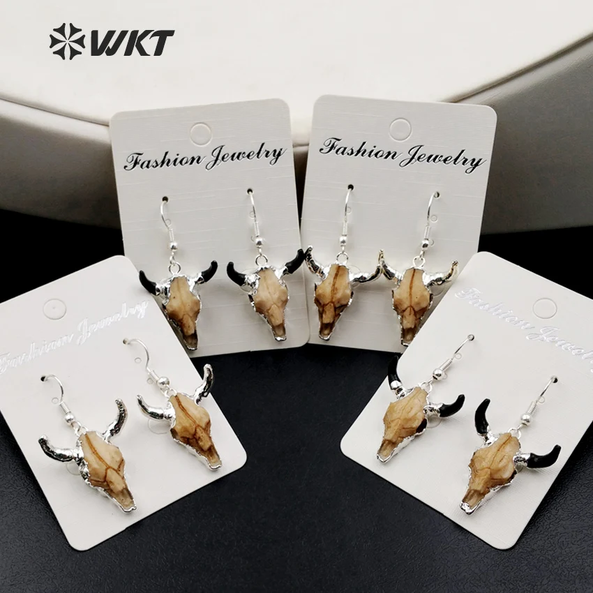 

WT-E359 WKT Wholesale 10 pairs/lot Fashion Earrings High-Quality Buffalo Head Earrings With Siver Electroplate Jewelry
