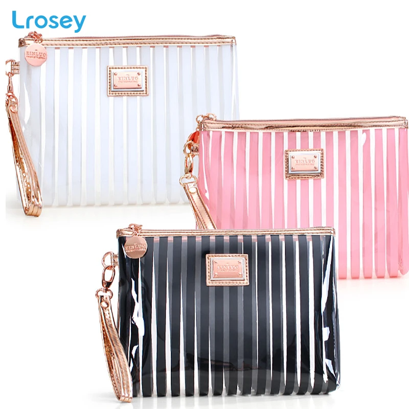 Korean Stripe Makeup Organizers Transparent Waterproof Washing Bag PVC Cosmetic storage bags Fitness bath travel cosmetic bag