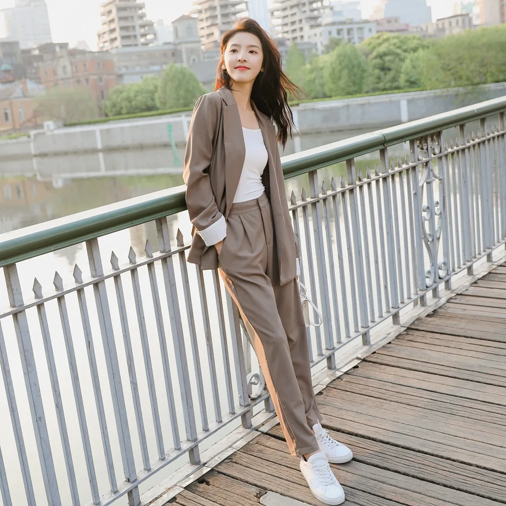 Set female 2019 autumn new casual fashion suit jacket elegant temperament trousers wild solid two-piece suit