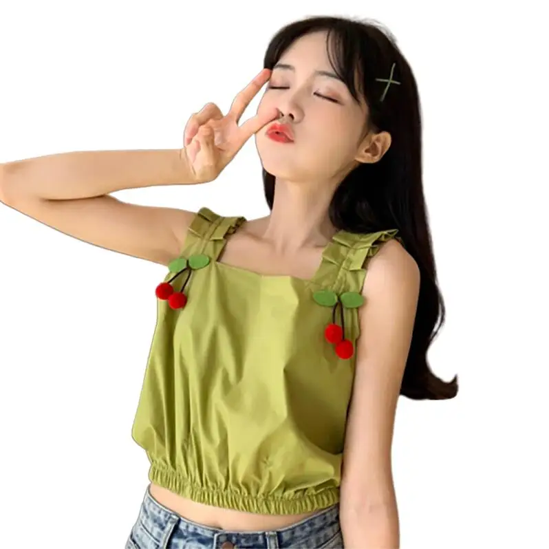 

Summer new slim cherry sling tank top