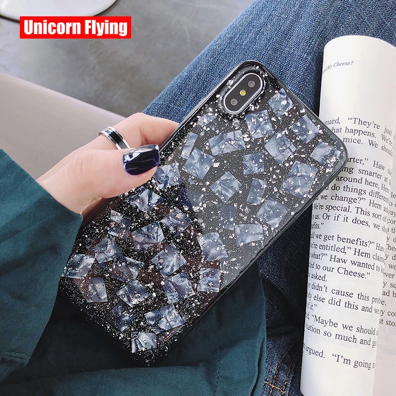 

LinXiang Luxury Fantasy Seashell Glitter Glossy Clear Acrylic Soft TPU Phone Case Cover For iphone 6 6s 7 8 Plus X XS Max XR