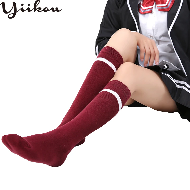 

Female autumn winter knee-length stockings women's cotton 1 bar 2 bar 3 bar stripe stockings girls college wind stockings