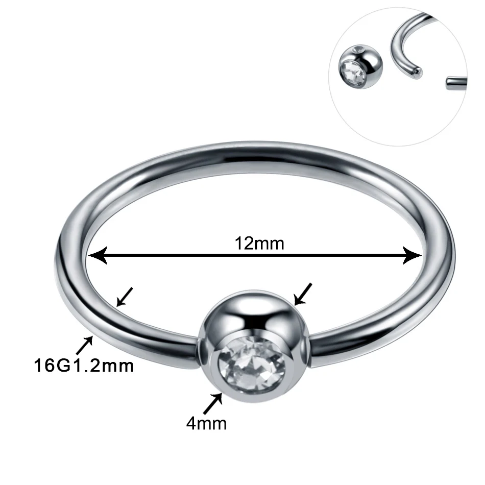 G23 Титана Нос кольцо Круглый& плоский драгоценный камень дизайн прокалывание перегородки носа Daith пирсинг раковины Tragus серьги-спирали ювелирные изделия для тела - Окраска металла: Round 16g 1.2x12x4mm