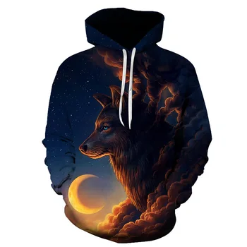 

2019 Fashion Galaxy Space 3D Hoodie bright wolf Print Hoodies Sweatshirts Men Women Unisex Hooded Pullovers Tops