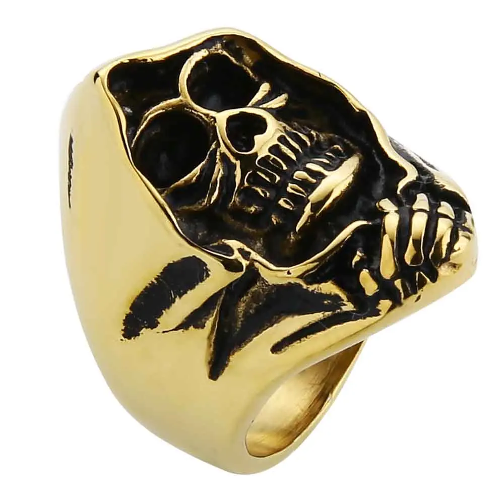 Ювелирные изделия Valily, мужское большое винтажное байкерское кольцо с черепом, готическое кастиновое кольцо, кольцо из нержавеющей стали в стиле панк, серебряное, черное - Цвет основного камня: gold