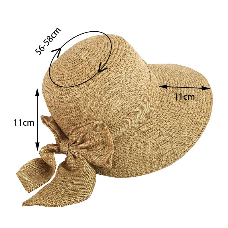 Summer Women Big Bow Wide Brim Straw Bucket Cap Ladies Floppy Beach Panama Hat Female Outdoor Casual Sun Caps CP0222 (6)