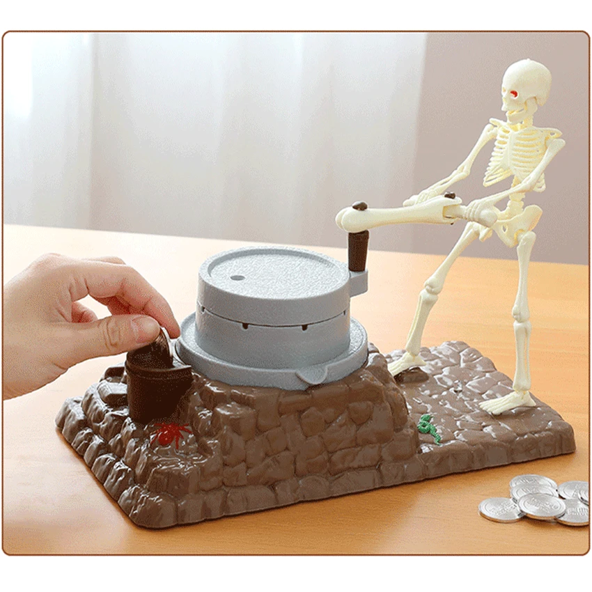 

Automated ghost Skeleton Skull grinding mill Moving Electronic Coins saving Money Piggy Bank mischief Box for kids birthday gift