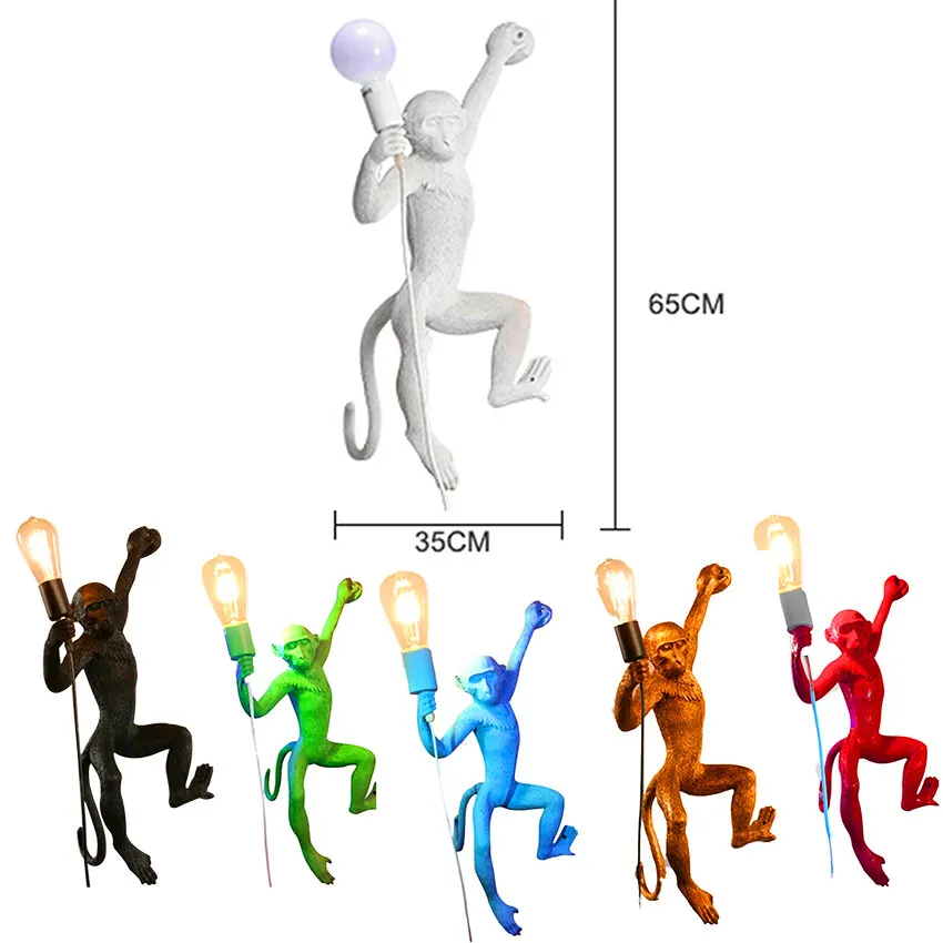 Современная 7 цветов Лампа в форме обезьяны веревка светодиодный подвесной светильник спальня подвесной светильник Реплики смолы блеск Арт Деко подвесной светильник - Цвет корпуса: Wall  Lamp