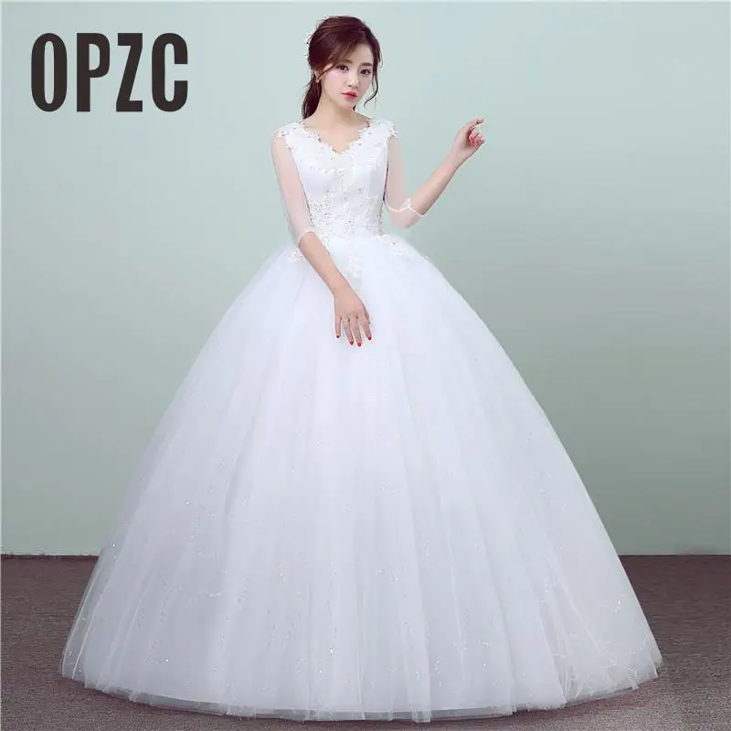 

Wedding Dress 2017 New Arrival Fashion Simple Lace 3 Quarter Sleeve V Neck White Princess China Bridal Gowns Vestidos De Novia