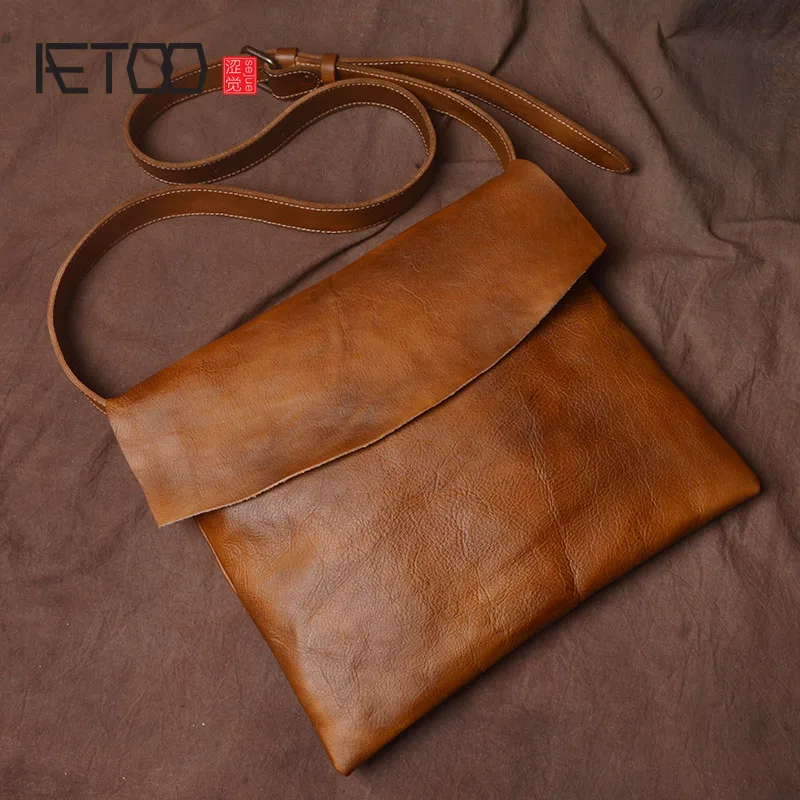 

BJYL Original handmade leather shoulder bag head planted tanned leather retro art men and women personality messenger package