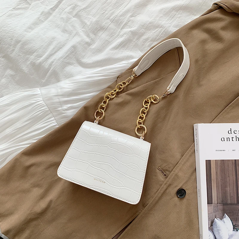 [BXX] Женская сумка через плечо на одно плечо, универсальная, с клапаном,, модный дизайн, с узором «крокодиловая кожа», с цепочкой, посылка, сумка HF970 - Цвет: white